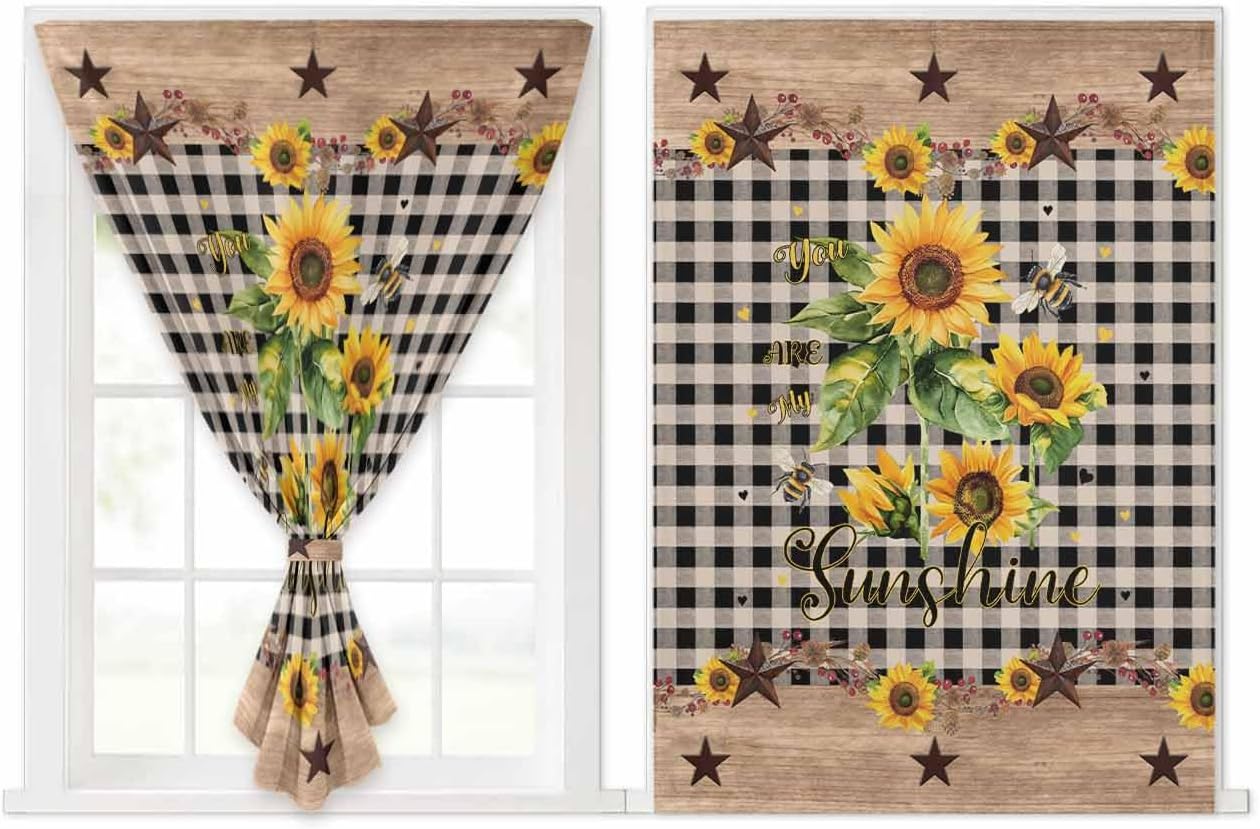 Sunflower Plaid Self Adhesive Portable Curtains for Windows