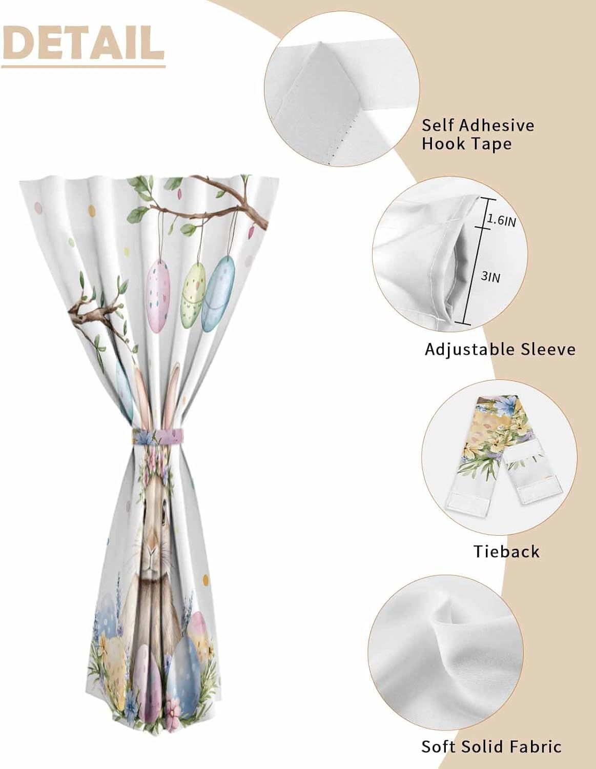 Yomandocix Spring Easter Bunny Self Adhesive Curtains 47x63 Inches
