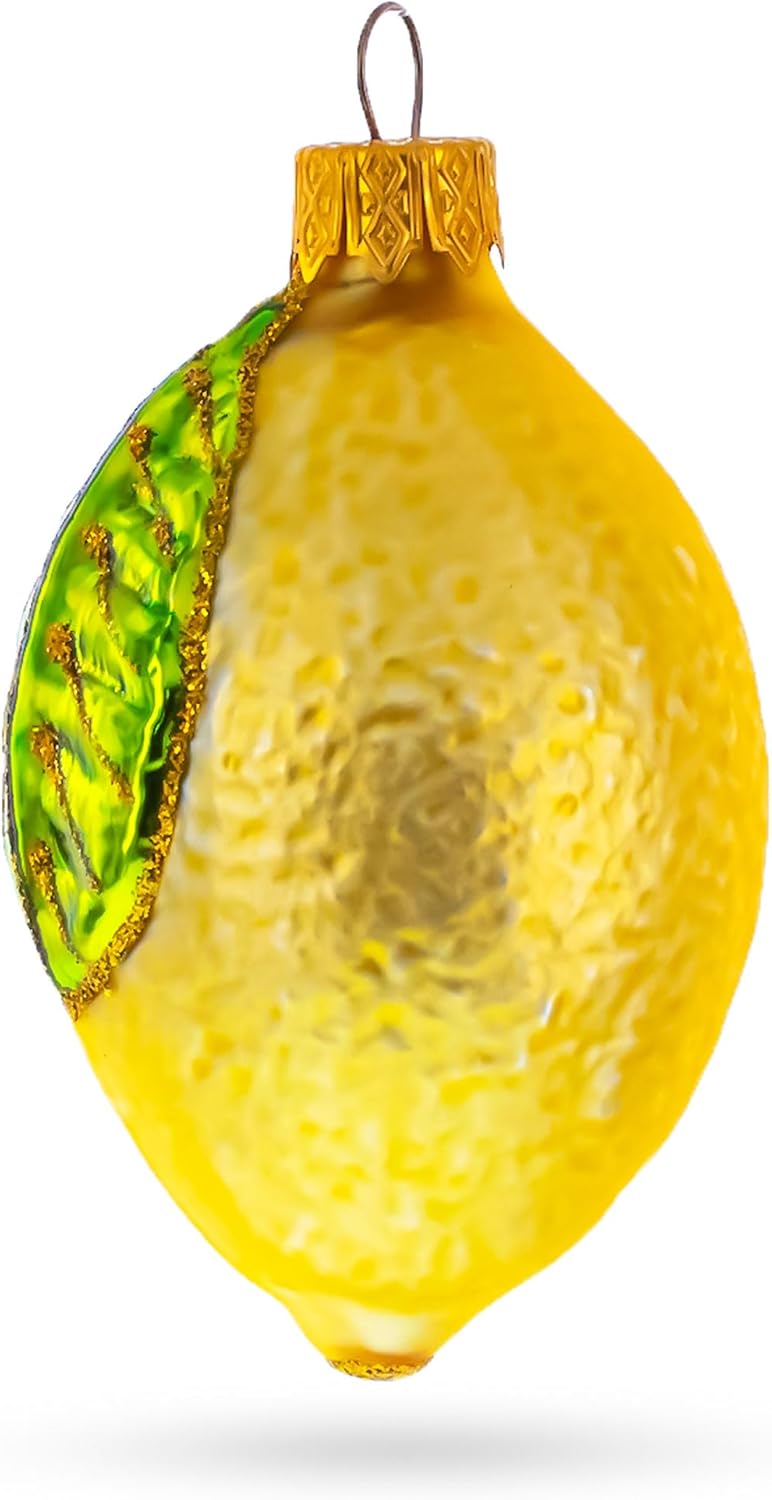 Lemon with Leaf Glass Christmas Ornament 37 Inches