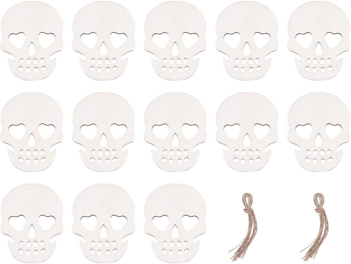 TOYANDONA Halloween Wooden Skull Skeleton Hanging Decorations