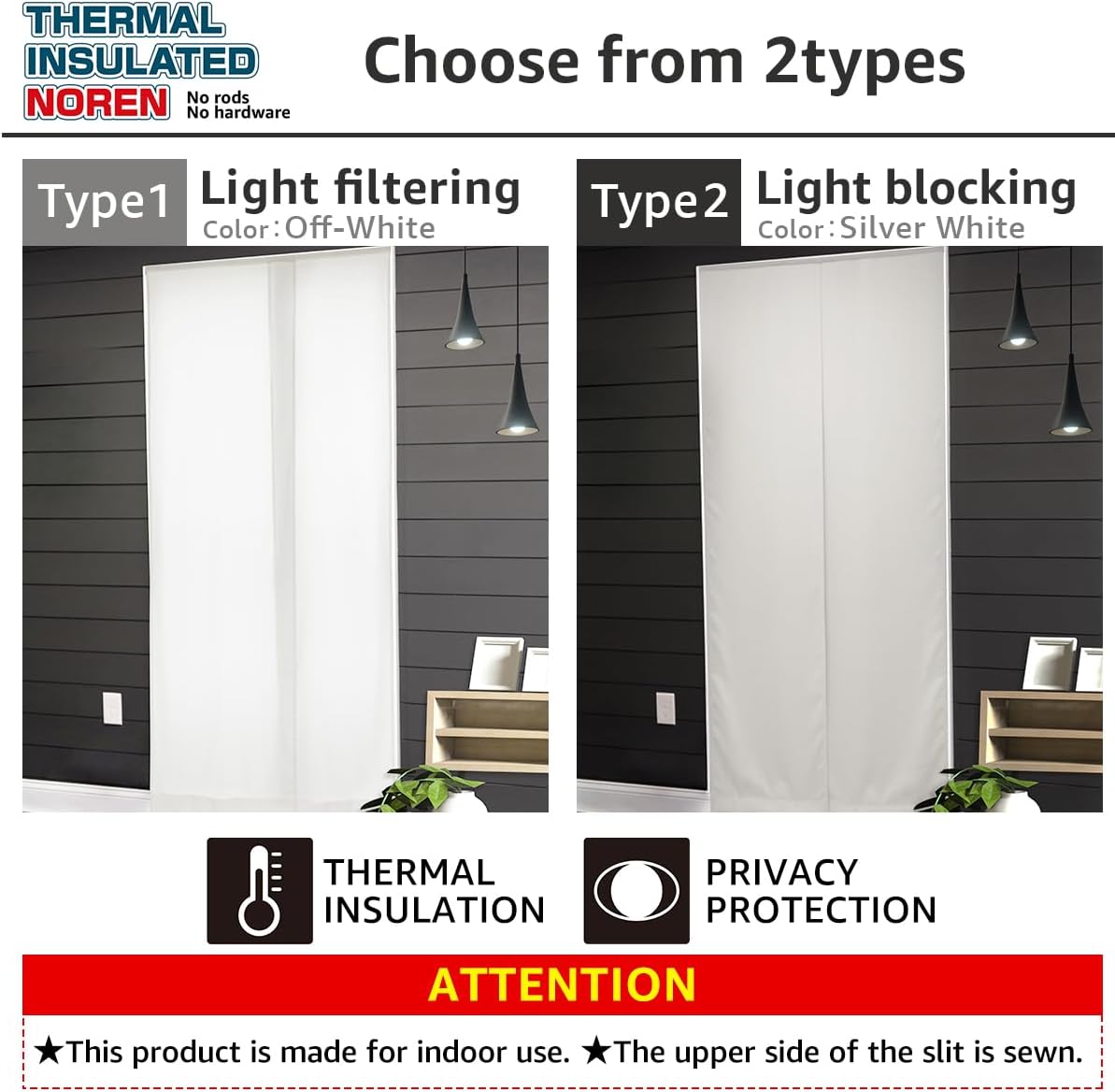 Thermal Insulated Noren Door Curtain for Privacy and Light Blocking