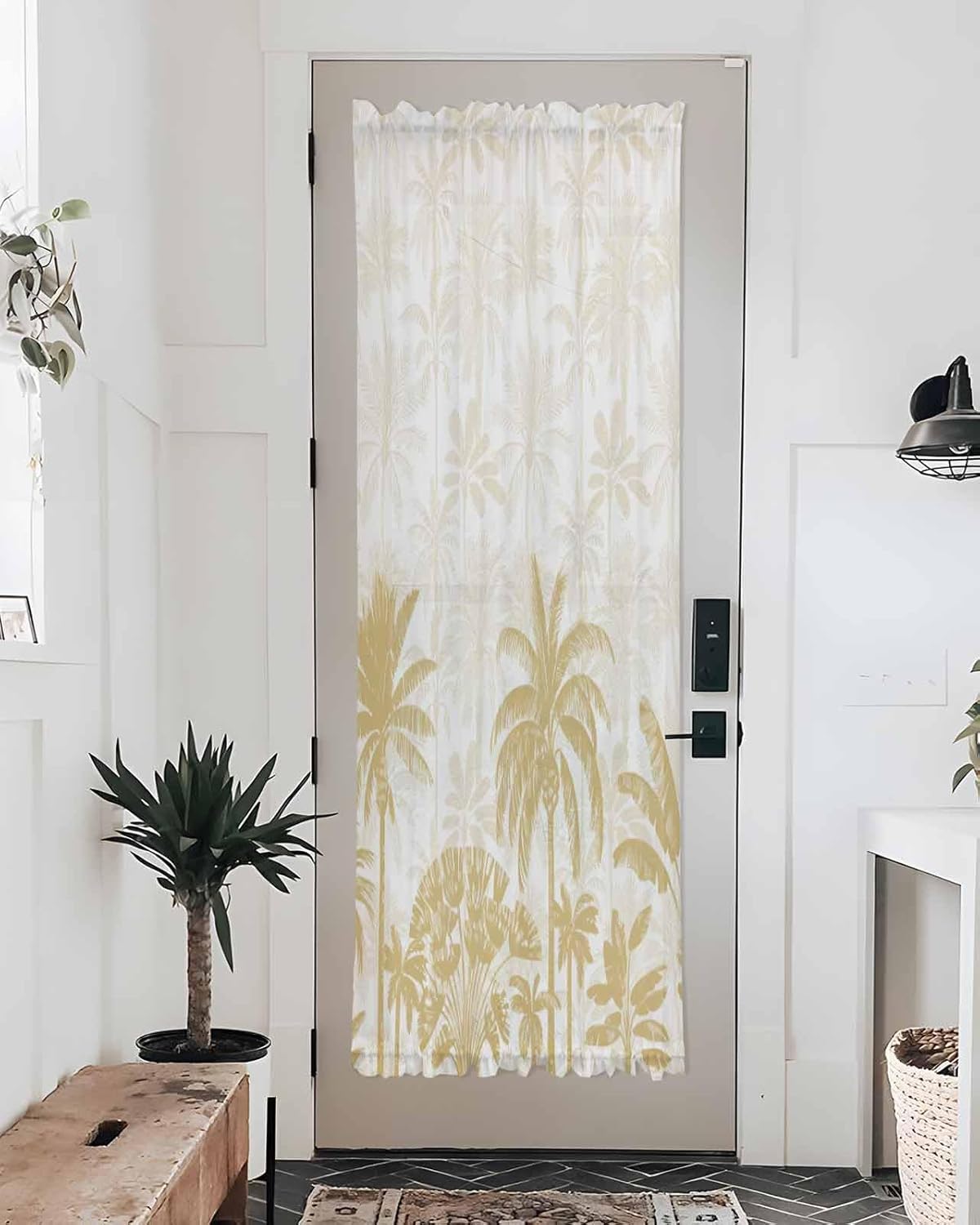 Beige Palm Tree French Door Curtain with Rod Pocket