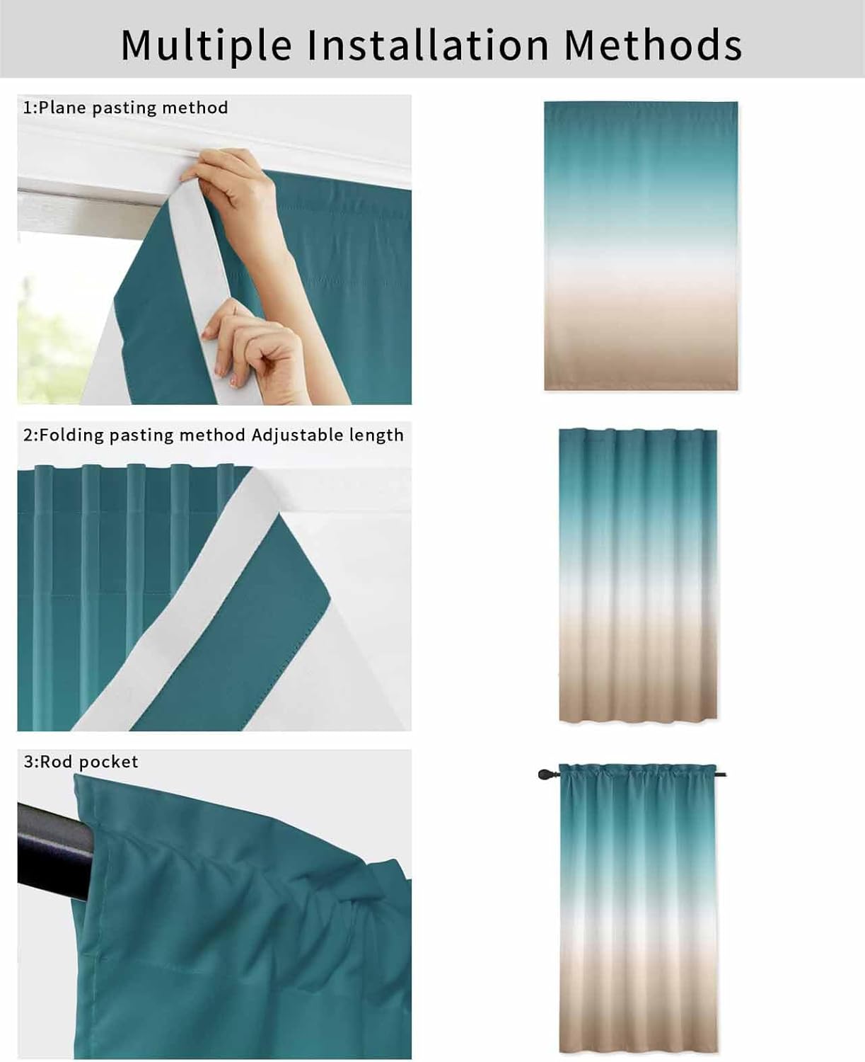 Gradient Self Adhesive Blackout Curtains for Windows 52x63 Inches
