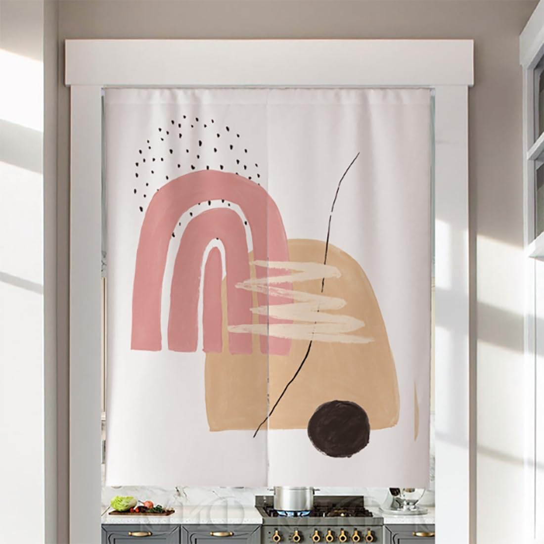 Geometric Circle Door Curtain with Retractable Rod