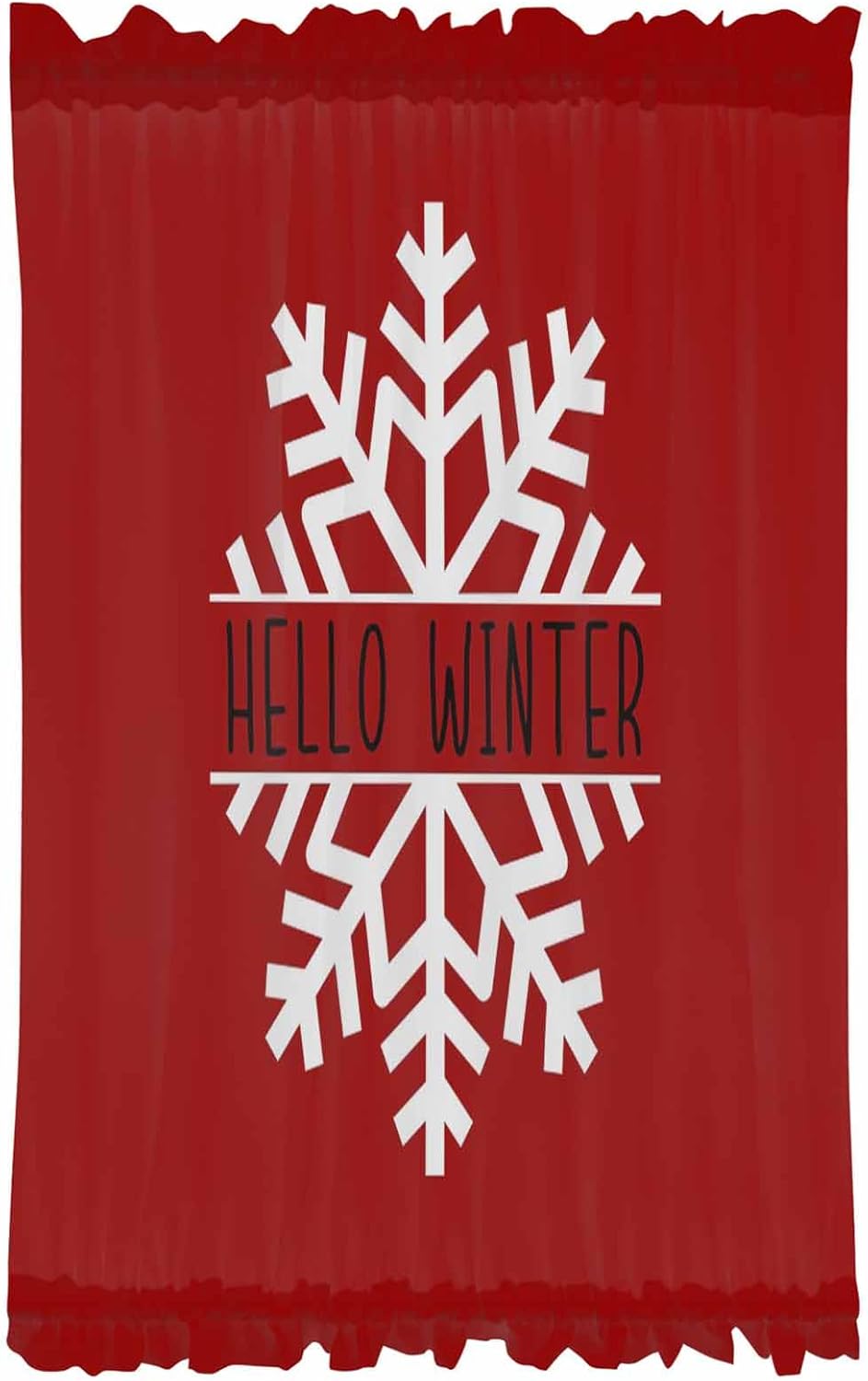 Hello Winter French Door Curtain 54x40 with Snowflake Red Christmas Design
