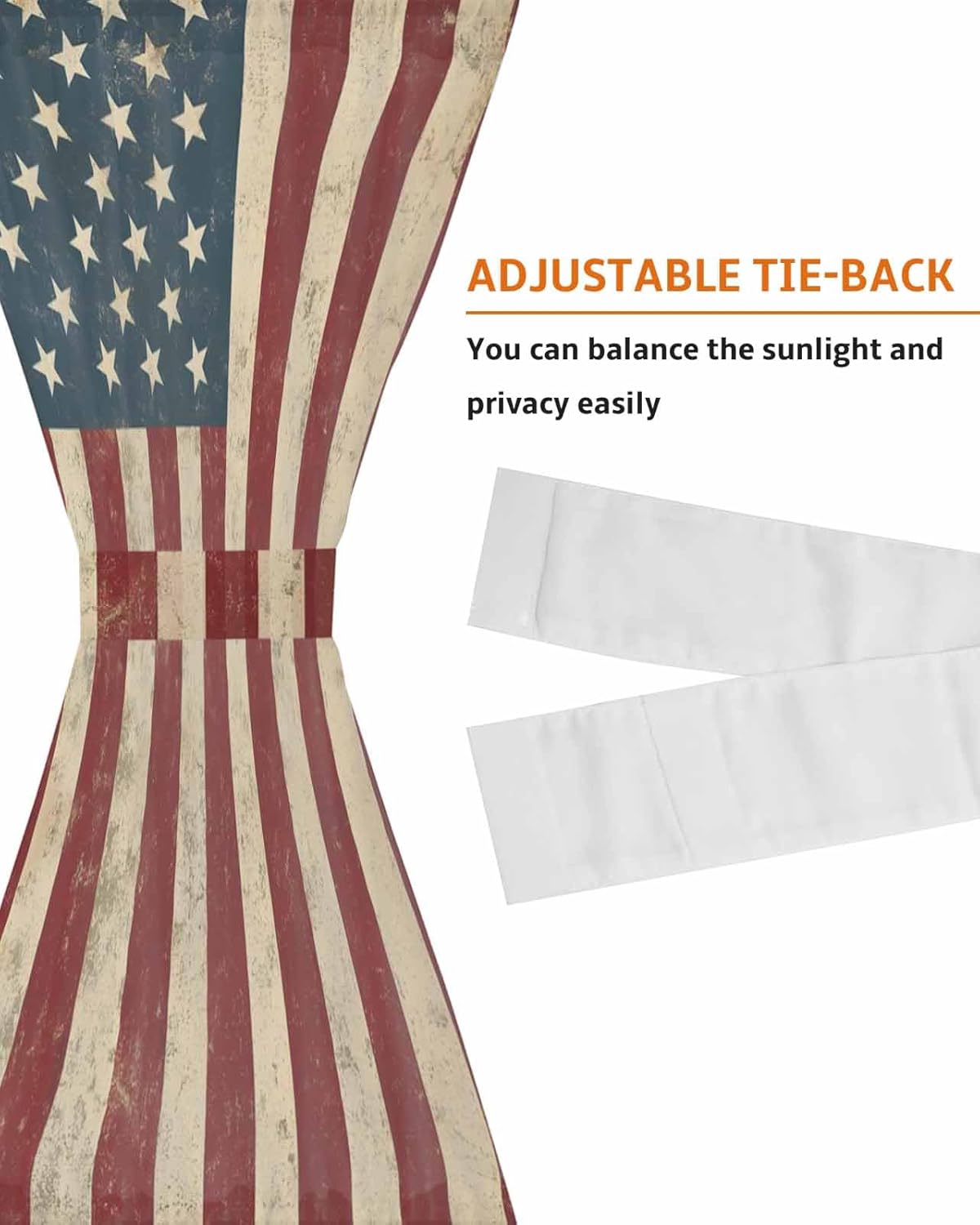 Retro Red Blue American Flag Door Curtain with Tieback