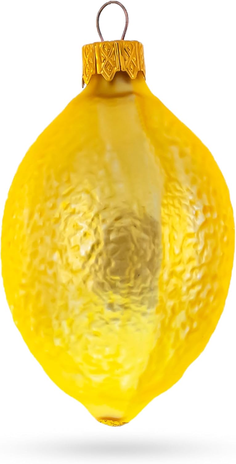 Lemon with Leaf Glass Christmas Ornament 37 Inches