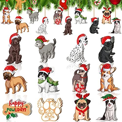 24 Pieces Wooden Dog Ornaments for Christmas Tree Decorations