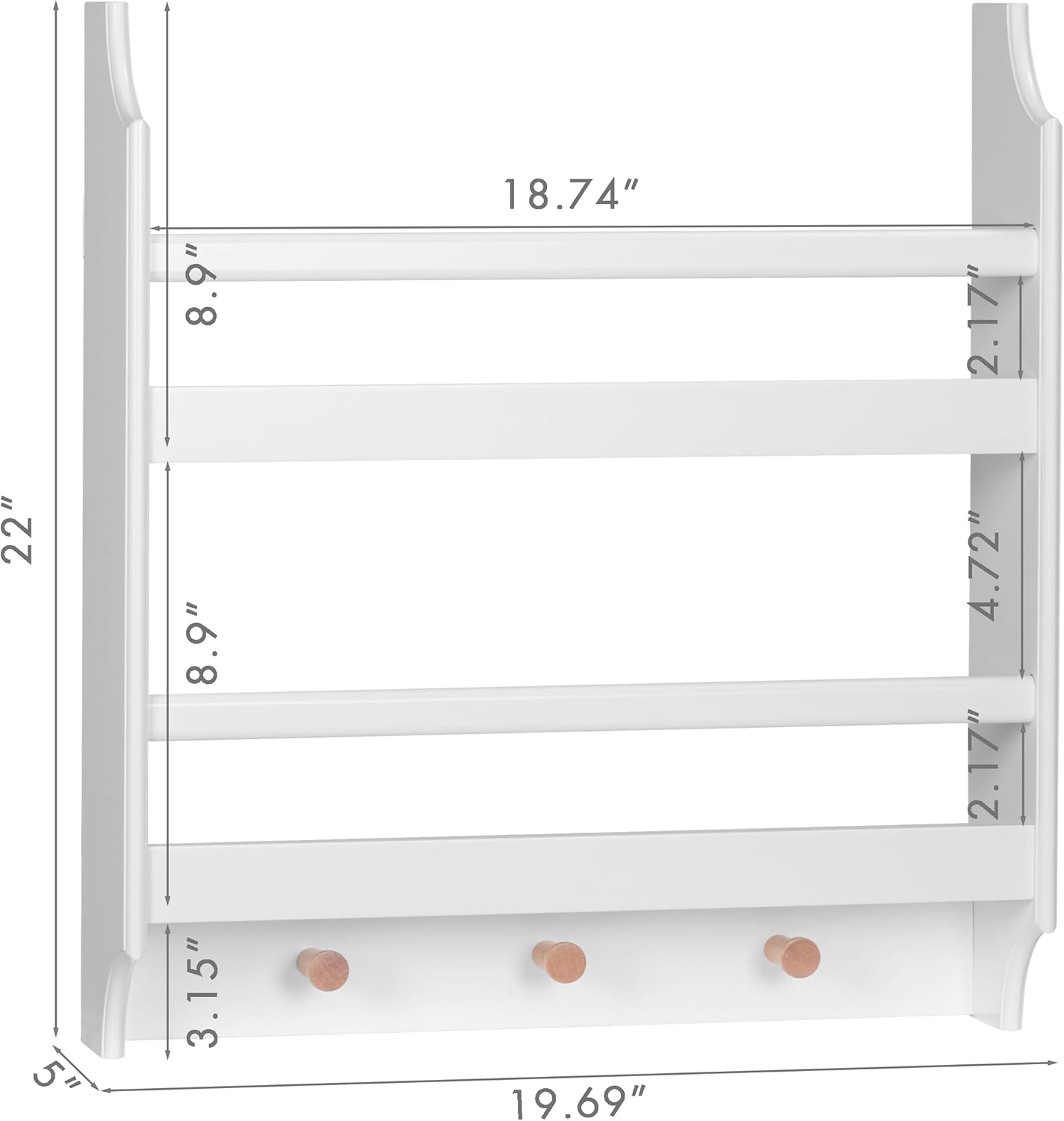 UTEX Floating Book Shelves with Hooks 2-Tier Wall Mounted Storage
