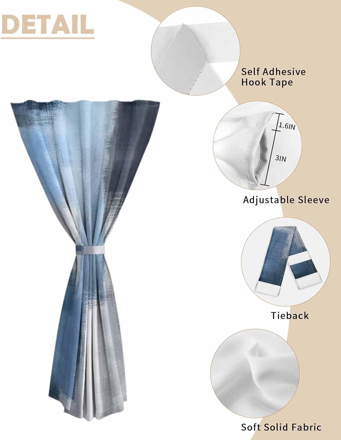 Abstract Blue Self Adhesive Portable Curtains for Windows
