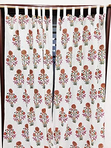Block Print Floral Fabric Curtain Set of 2