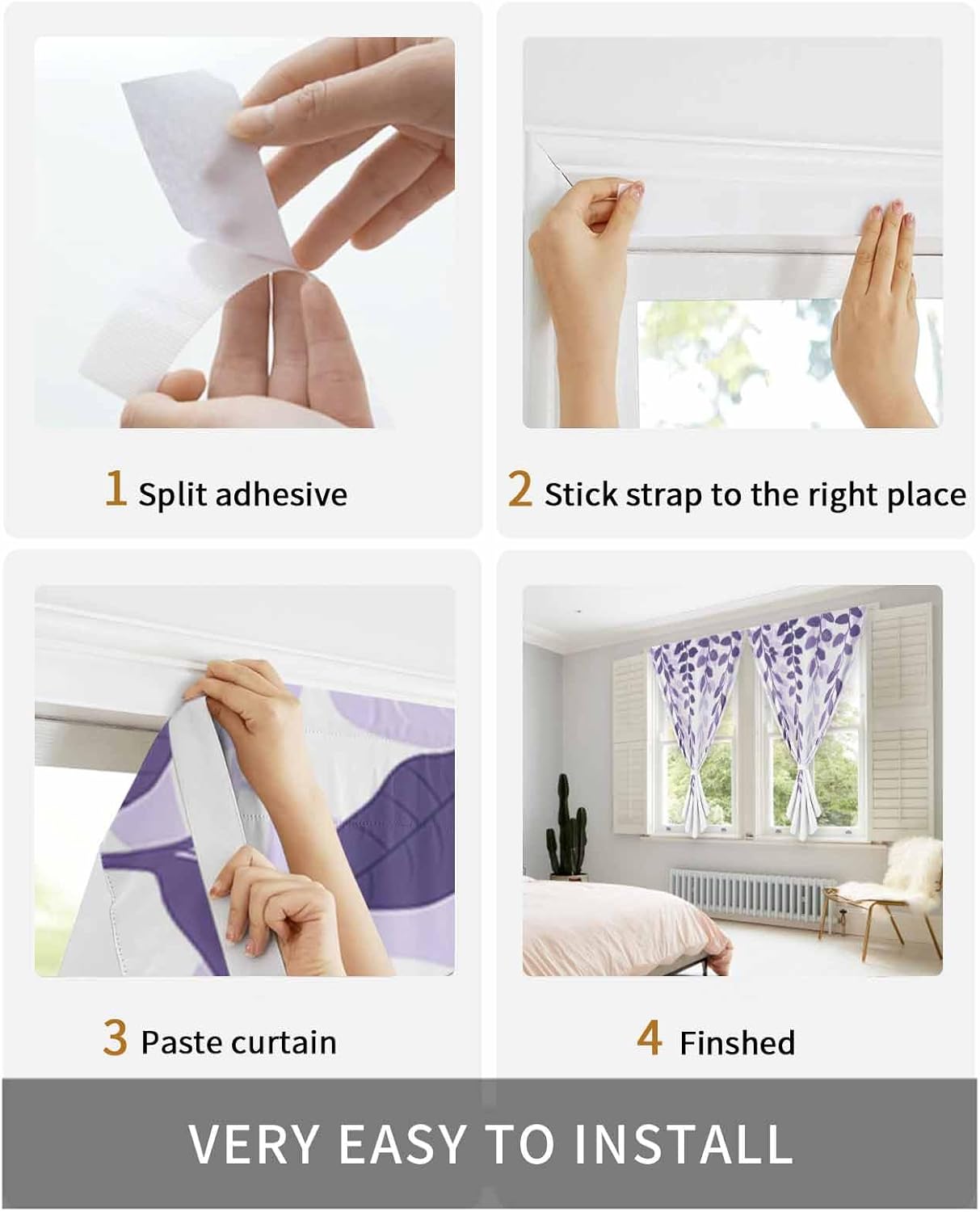 Yomandocix Purple Ombre Self Adhesive Blackout Curtains 35x48 Inches