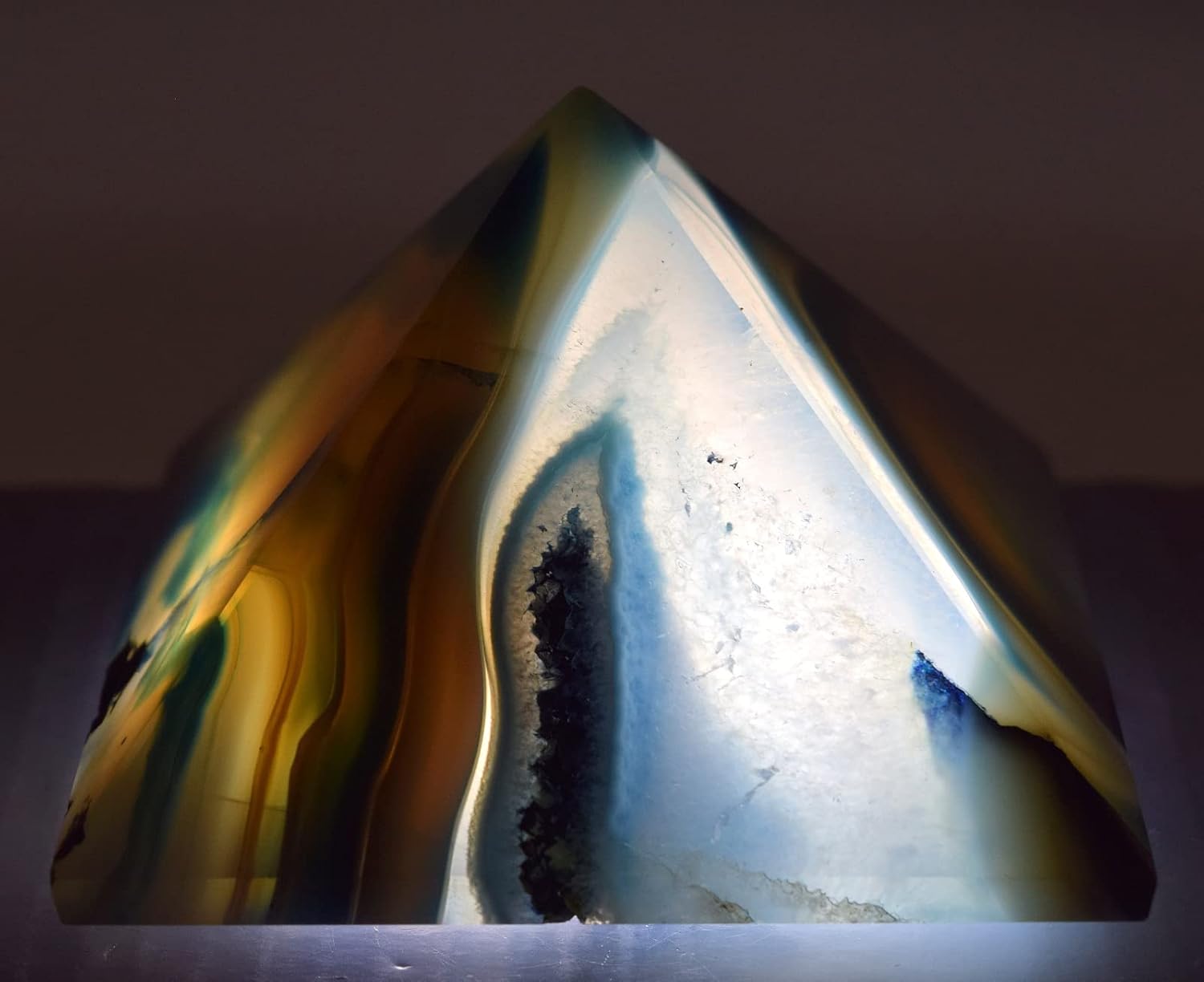 28 Inch Dyed Blue Agate With Quartz Druzy Pyramid - India Collectible Specimen