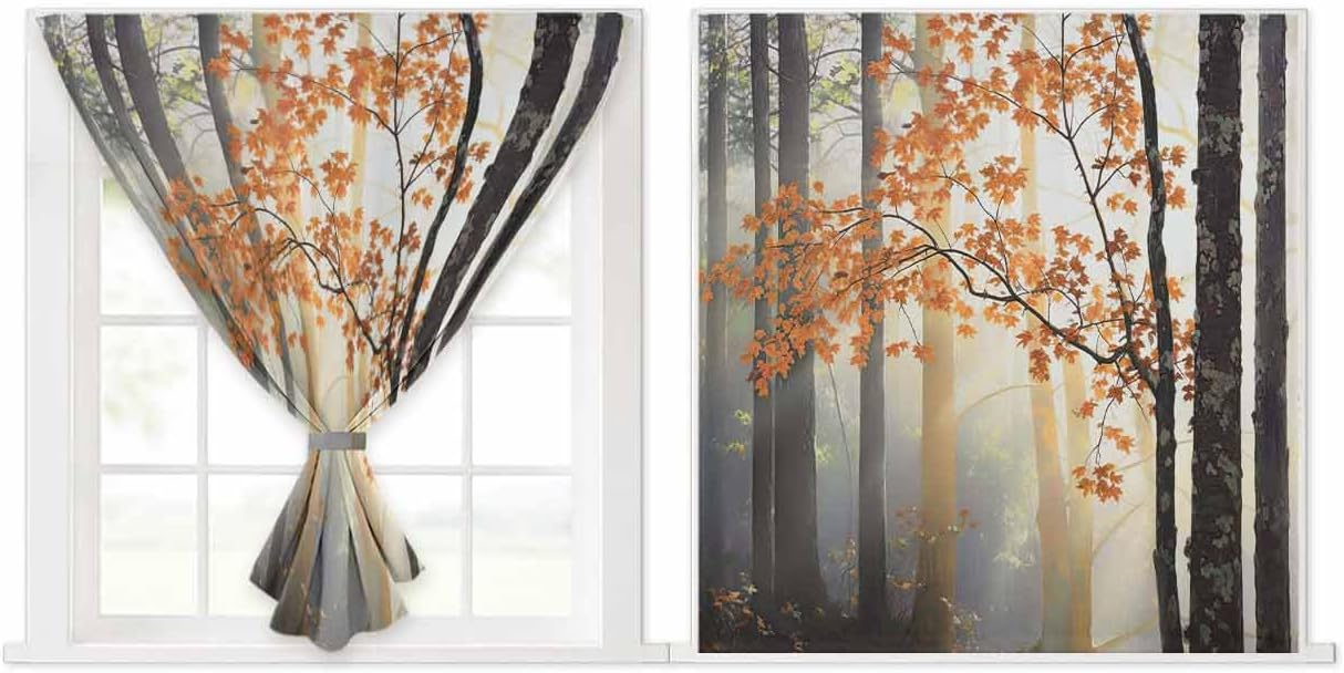 Orange Botanical Self Adhesive Blackout Curtains for Windows