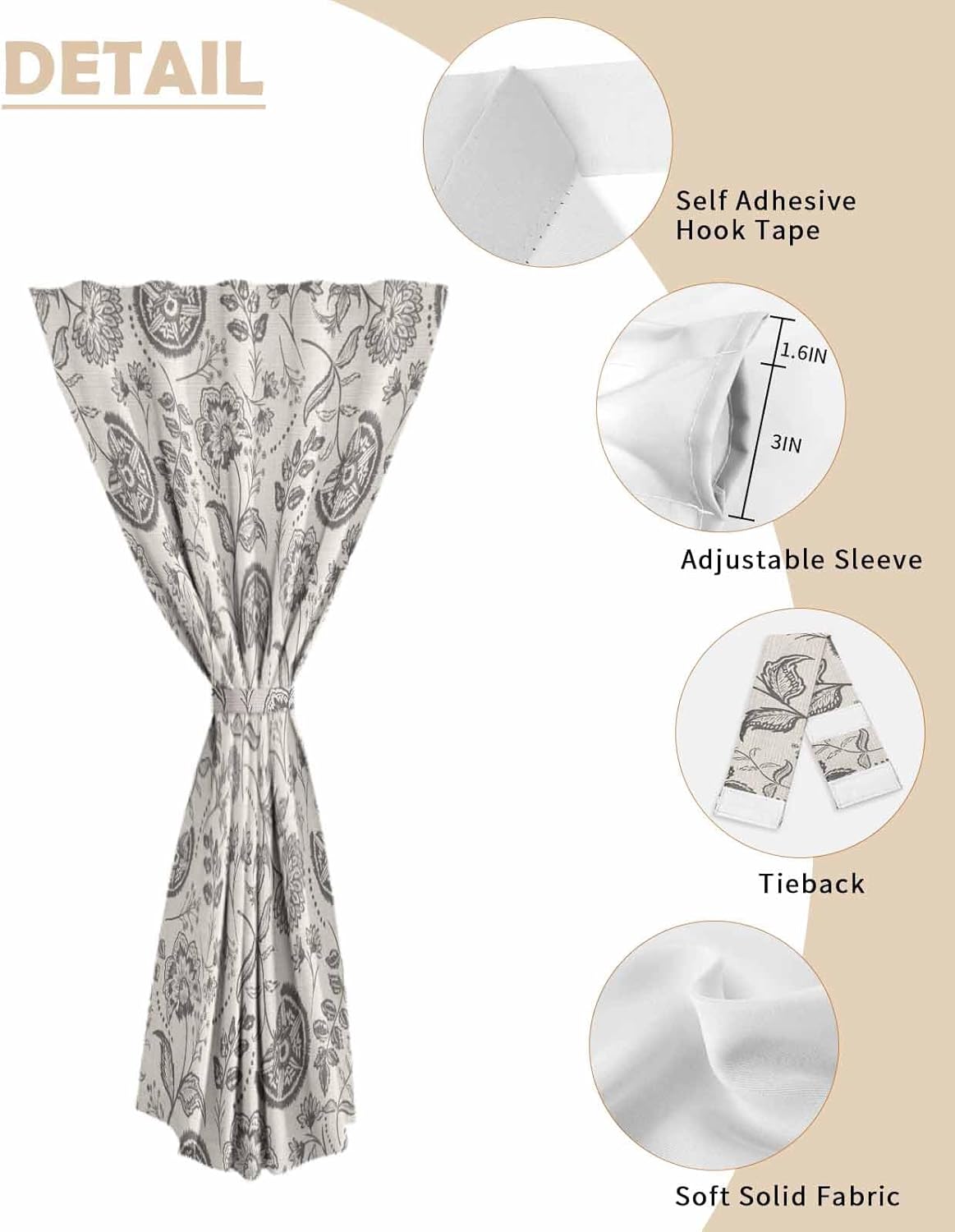 Yomandocix Spring Floral Self Adhesive Curtains 47x84 Inches