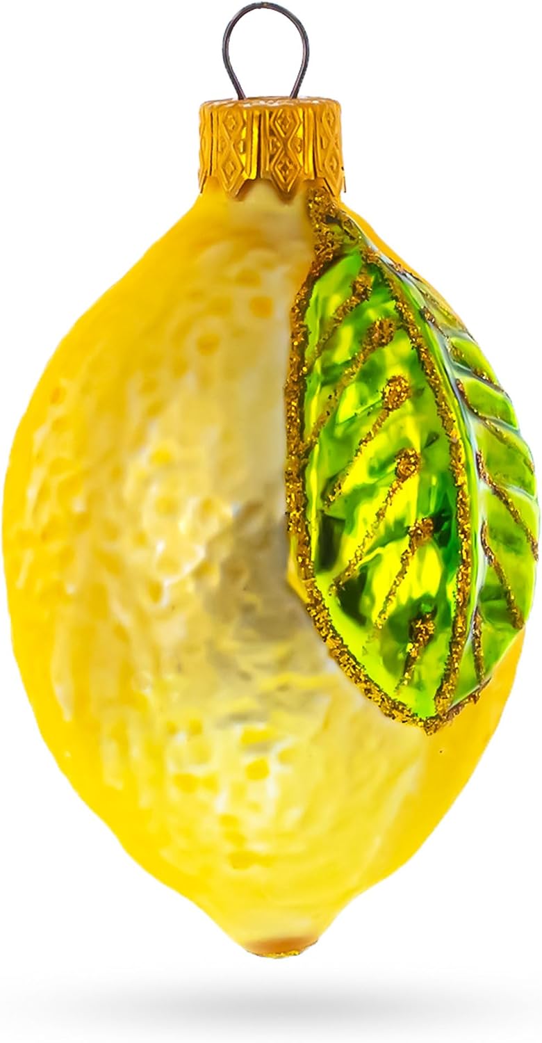 Lemon with Leaf Glass Christmas Ornament 37 Inches