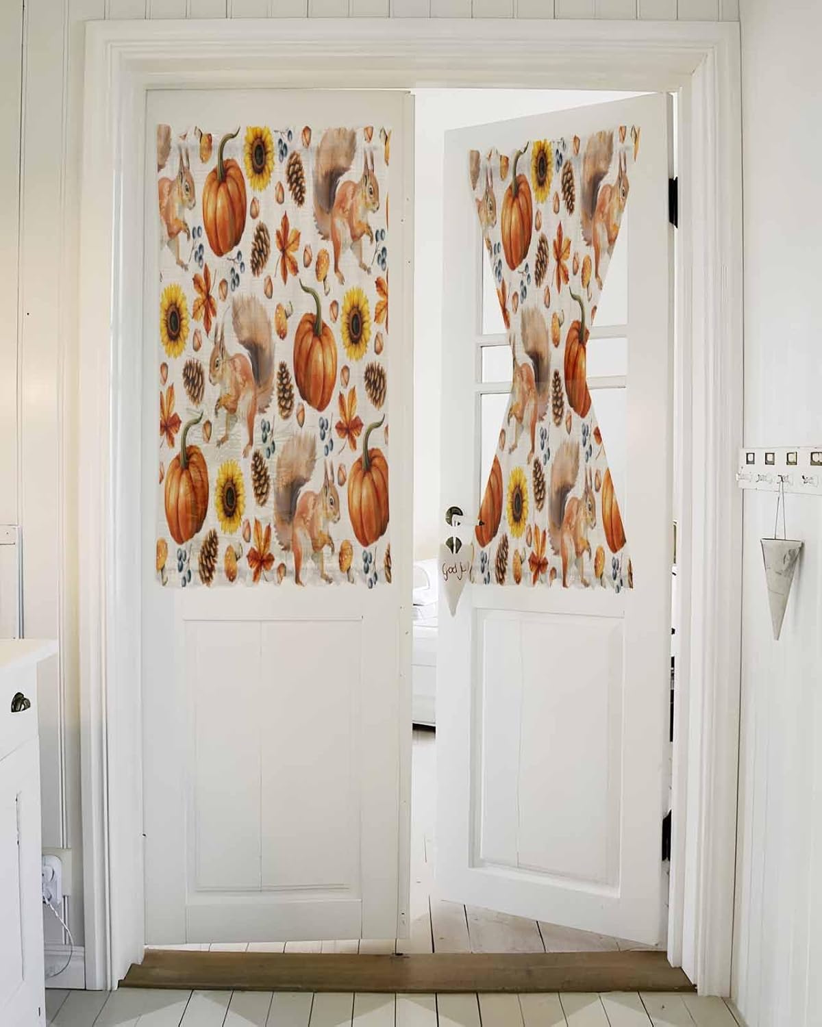 Thanksgiving Fall French Door Curtain with Pumpkins and Sunflowers