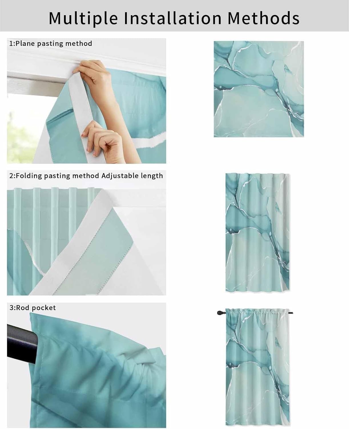 Turquoise Self Adhesive Blackout Curtains for Windows and Doors