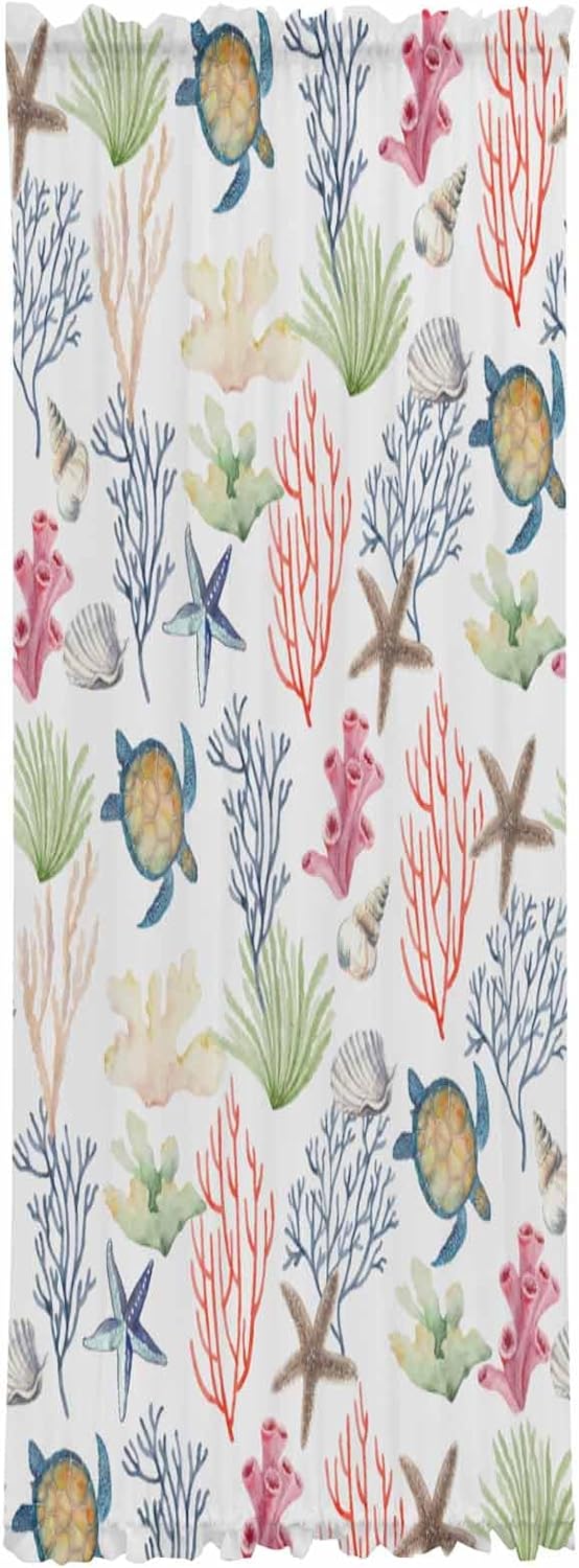 Summer Ocean Coral Front Door Curtain with Tiebacks