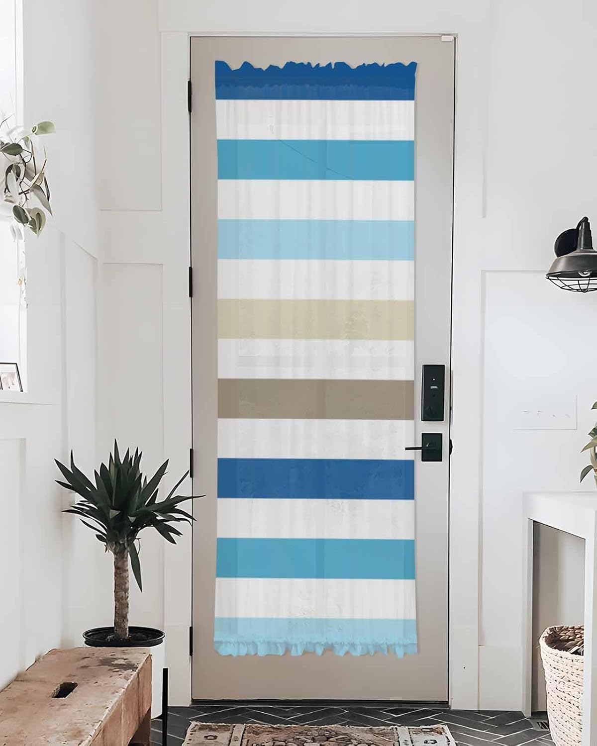 Blue Teal Brown Striped French Door Curtains 54W x 72L