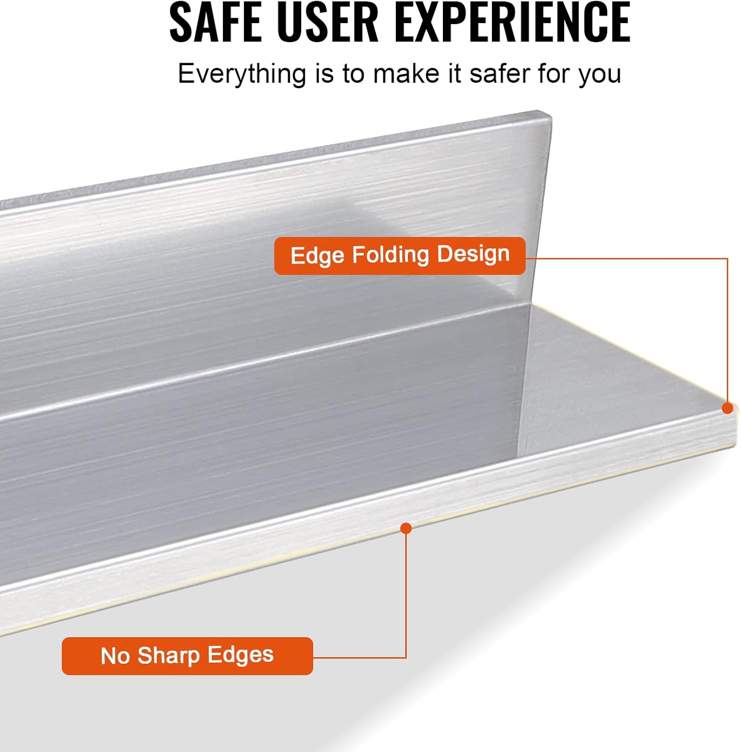 Happybuy 86 x 24 Stainless Steel Floating Shelf with Backsplash