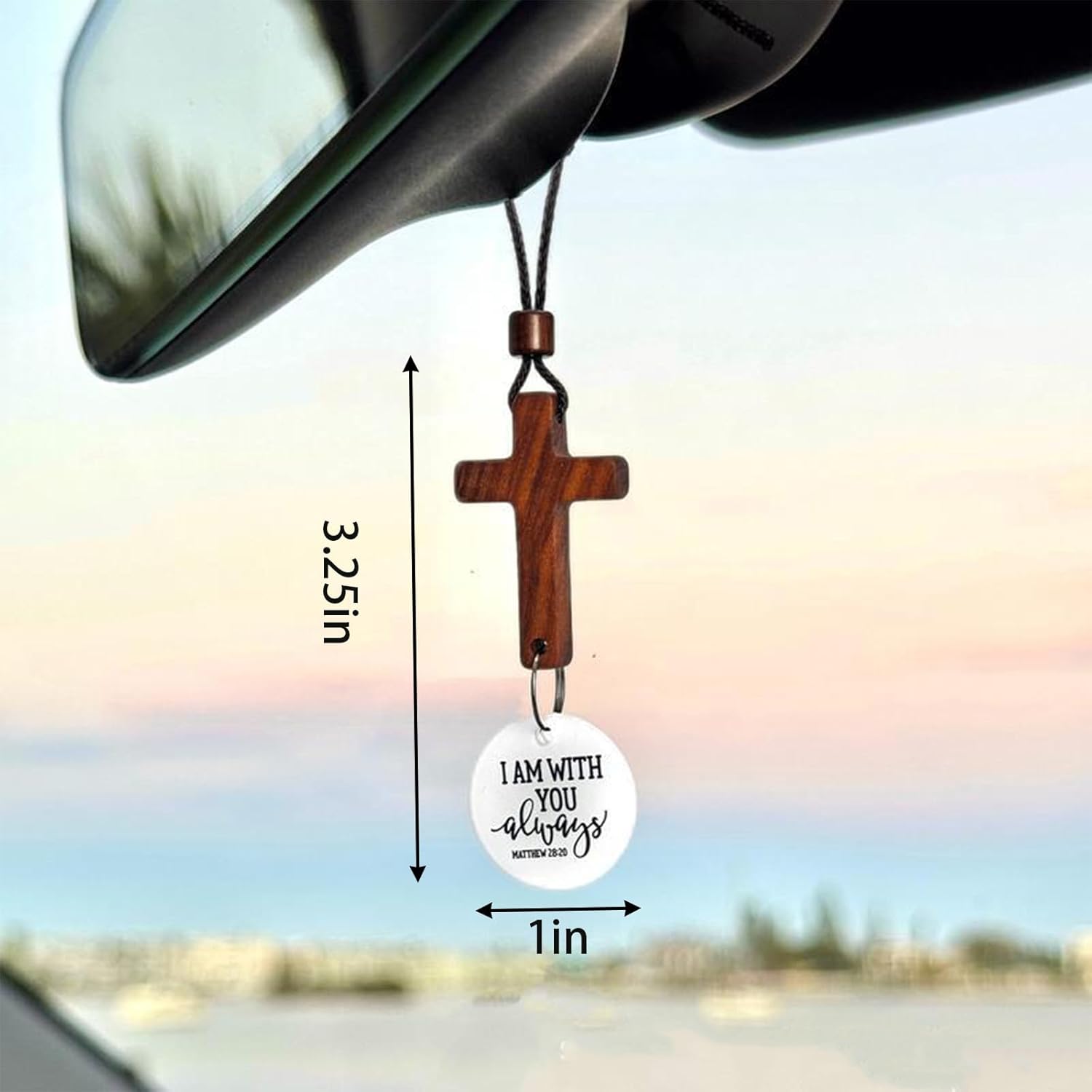 Bible Verse Car Rearview Hanging Cross Ornament - Black