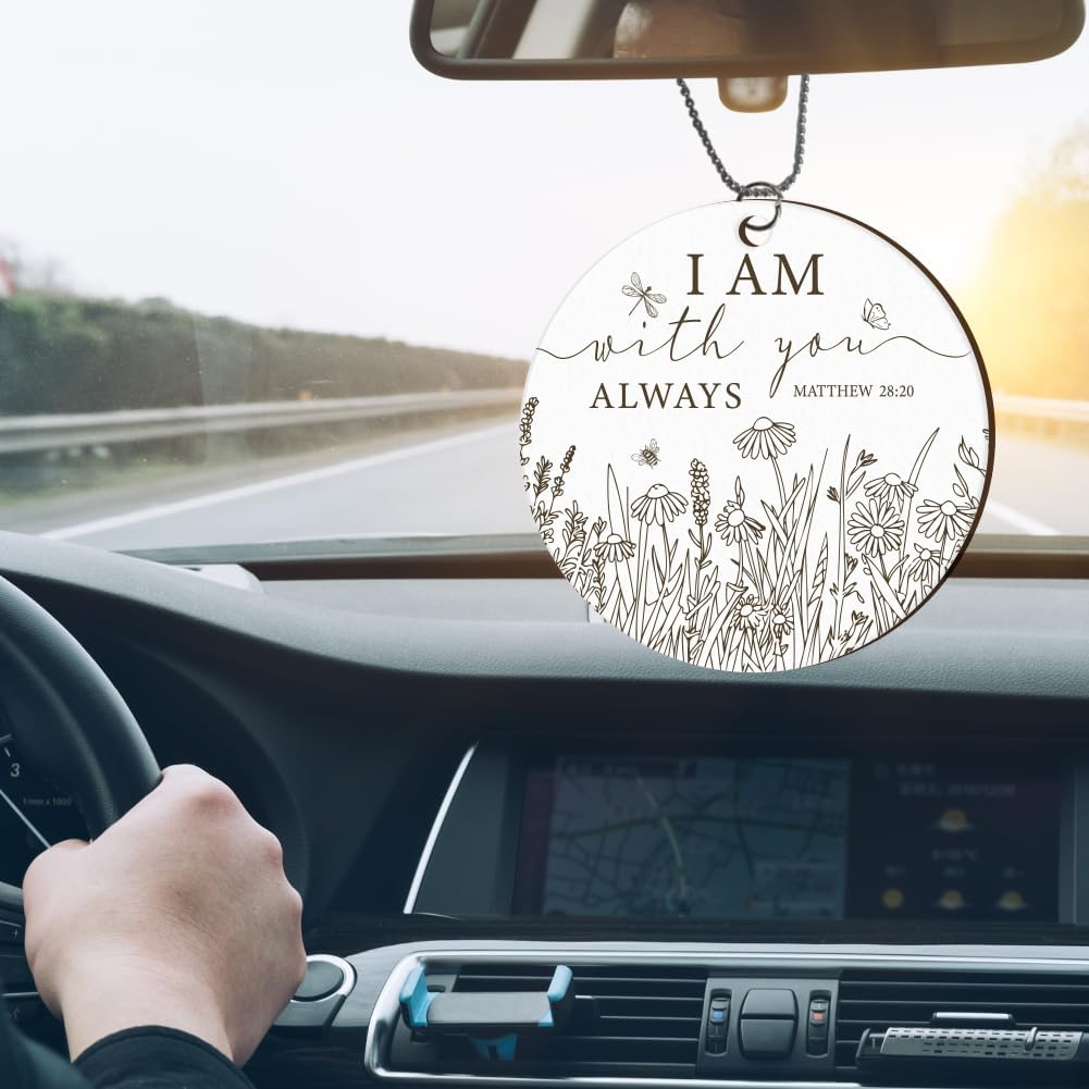 PLIGREAT Floral Car Hanging Ornament with I Am with You Always Message