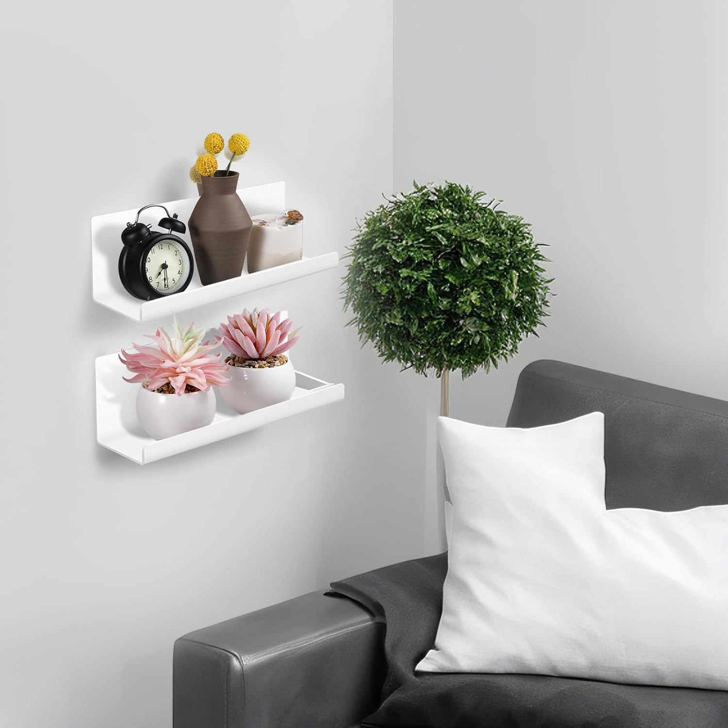 White Floating Shelves No Drilling Acrylic Wall Shelves 2 Pack