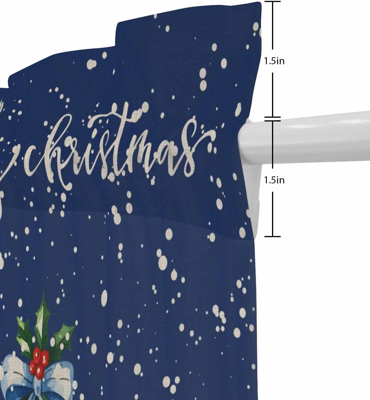 Christmas French Door Curtain with Blue Gnomes and Snowflakes Design