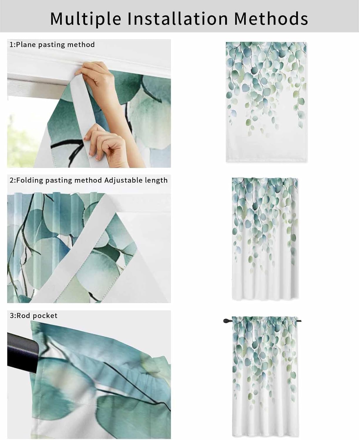 Sage Green Eucalyptus Self Adhesive Blackout Curtain 59x72