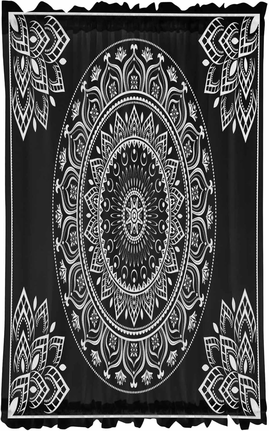 Black Boho French Door Curtain with Rod Pocket
