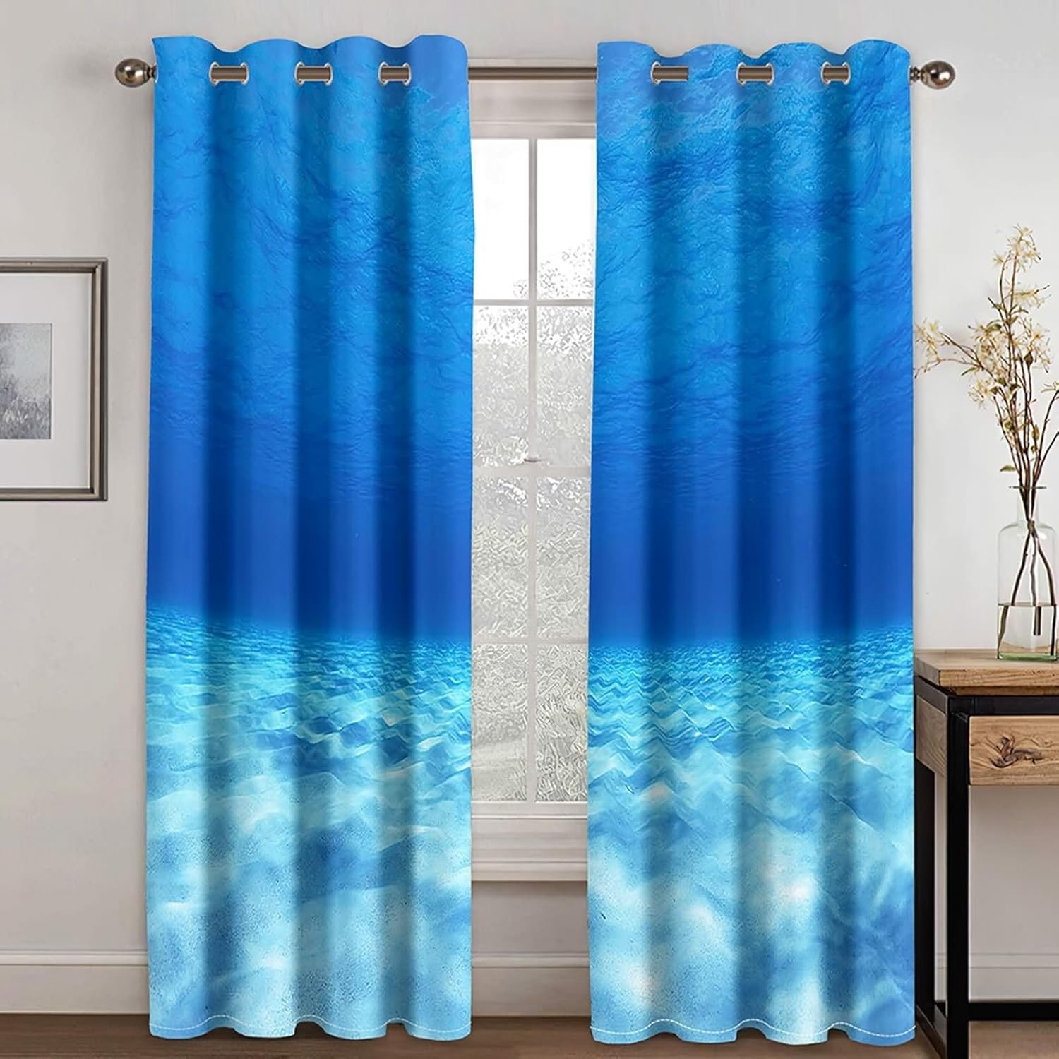 Homxi Seawater Blue Blackout Curtains 2 Panels