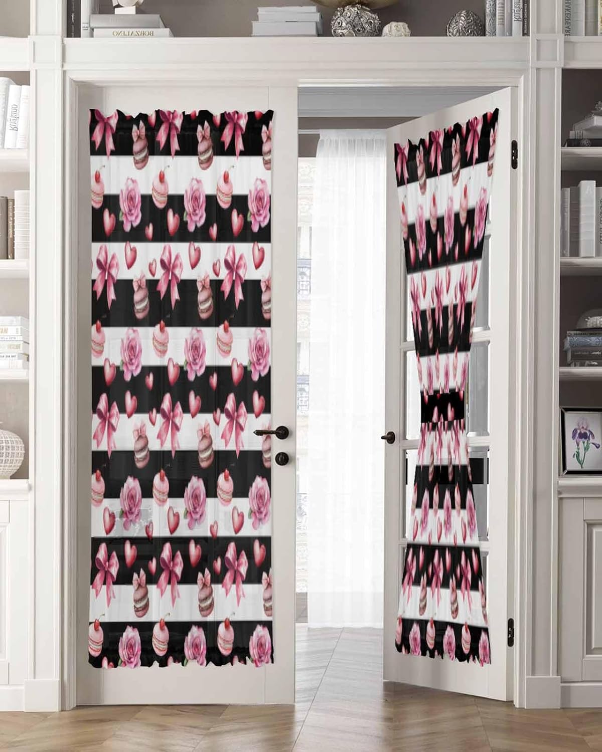 Pink Bow Rose French Door Curtain Panel