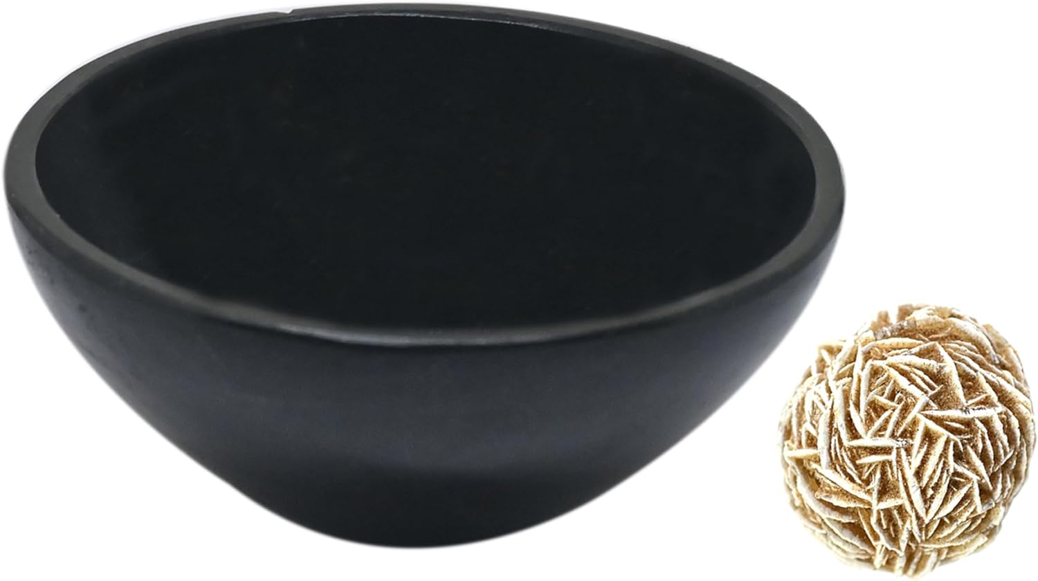 Natural Black Tourmaline Bowl with Rose Desert Selenite
