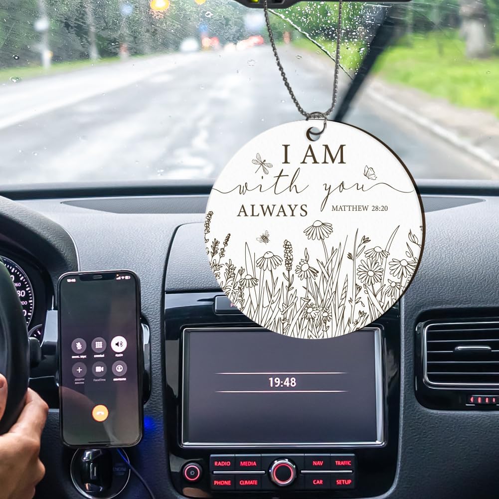 PLIGREAT Floral Car Hanging Ornament with I Am with You Always Message