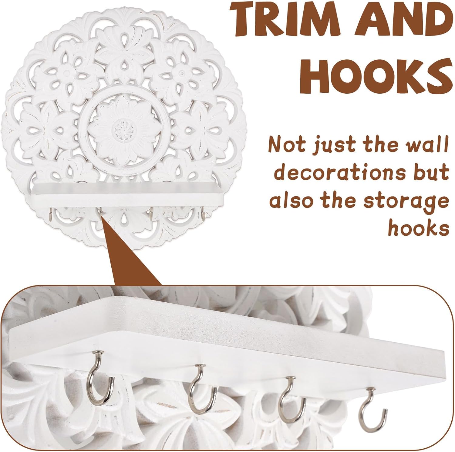 Multipurpose Floating Wall Shelf with Key Hooks