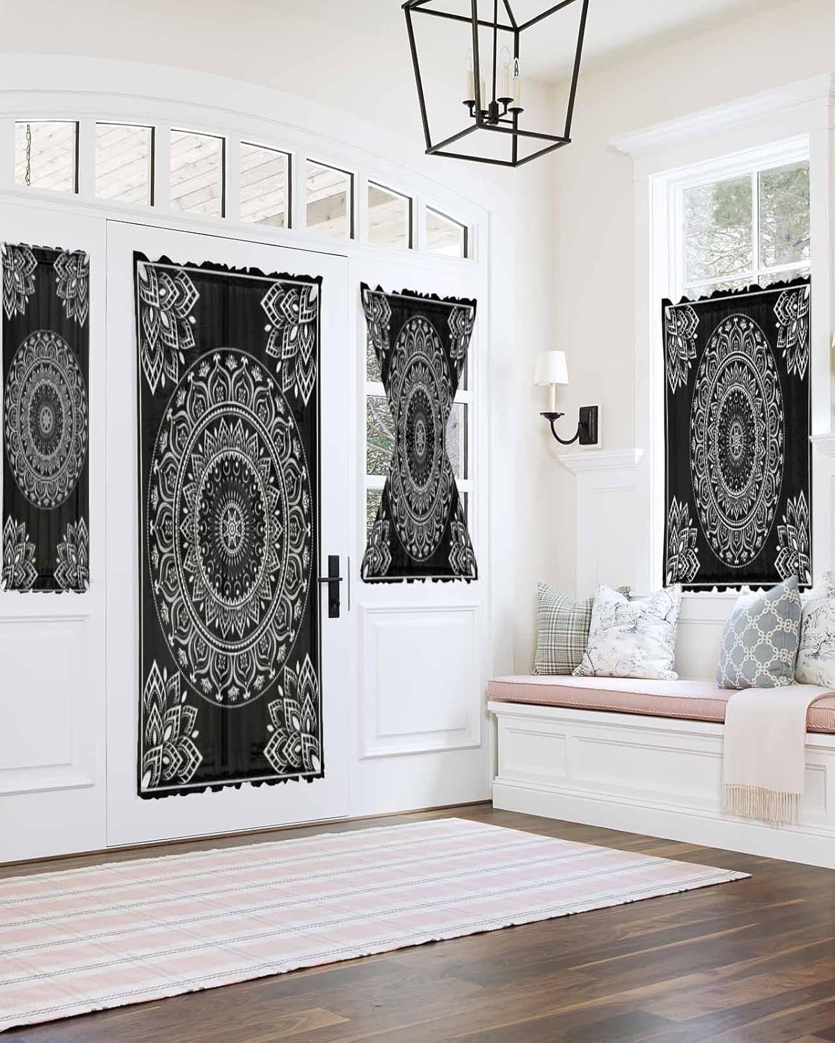 Black Boho French Door Curtain with Rod Pocket