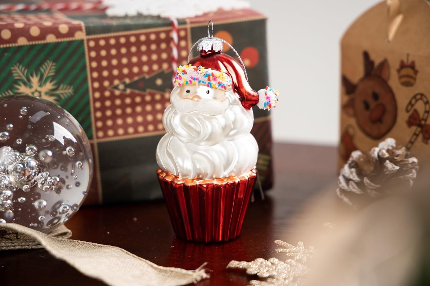 2pcs Blown Glass Santa Cupcake Ornaments for Christmas Tree 1