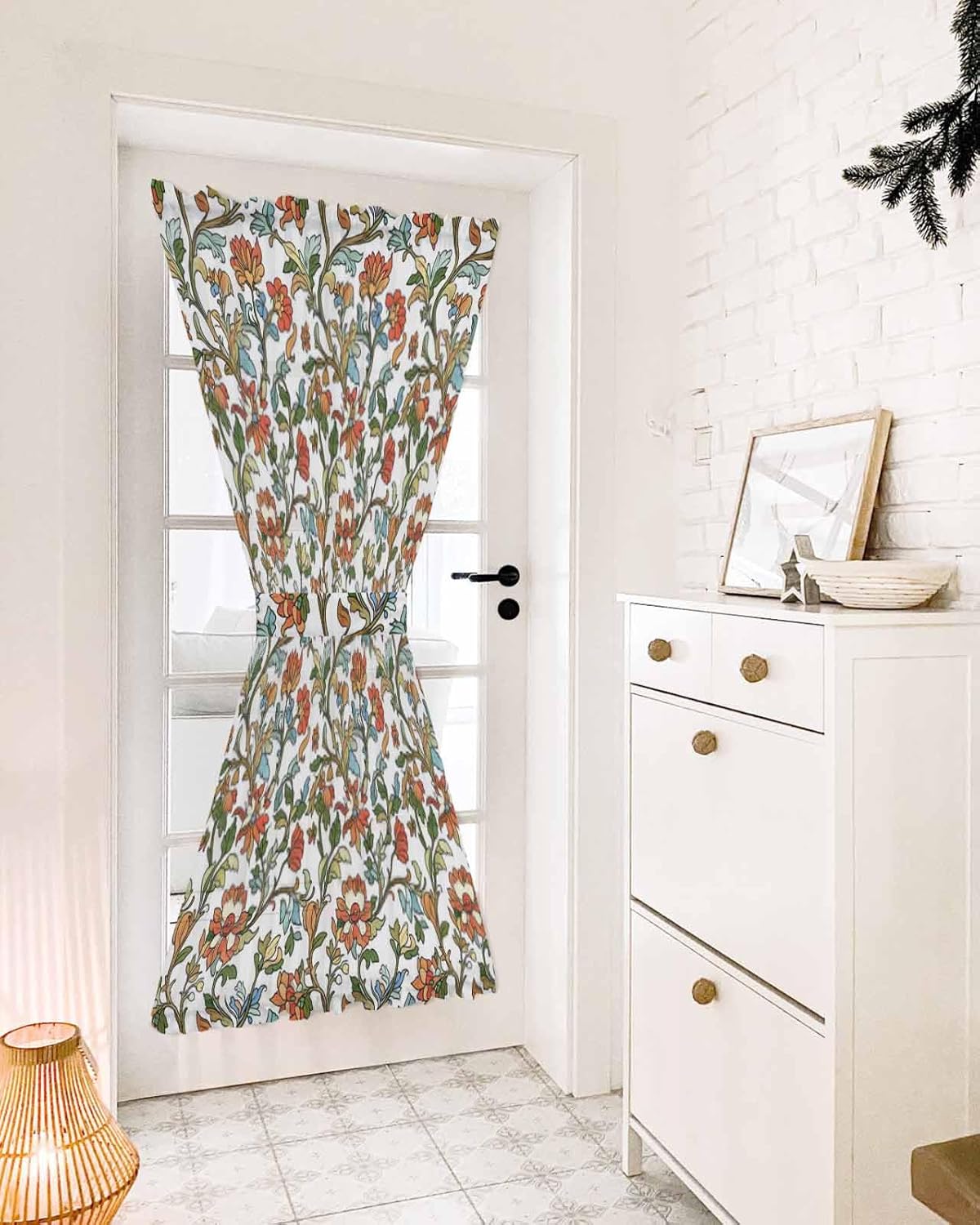 Red Green Floral French Door Curtain Panels
