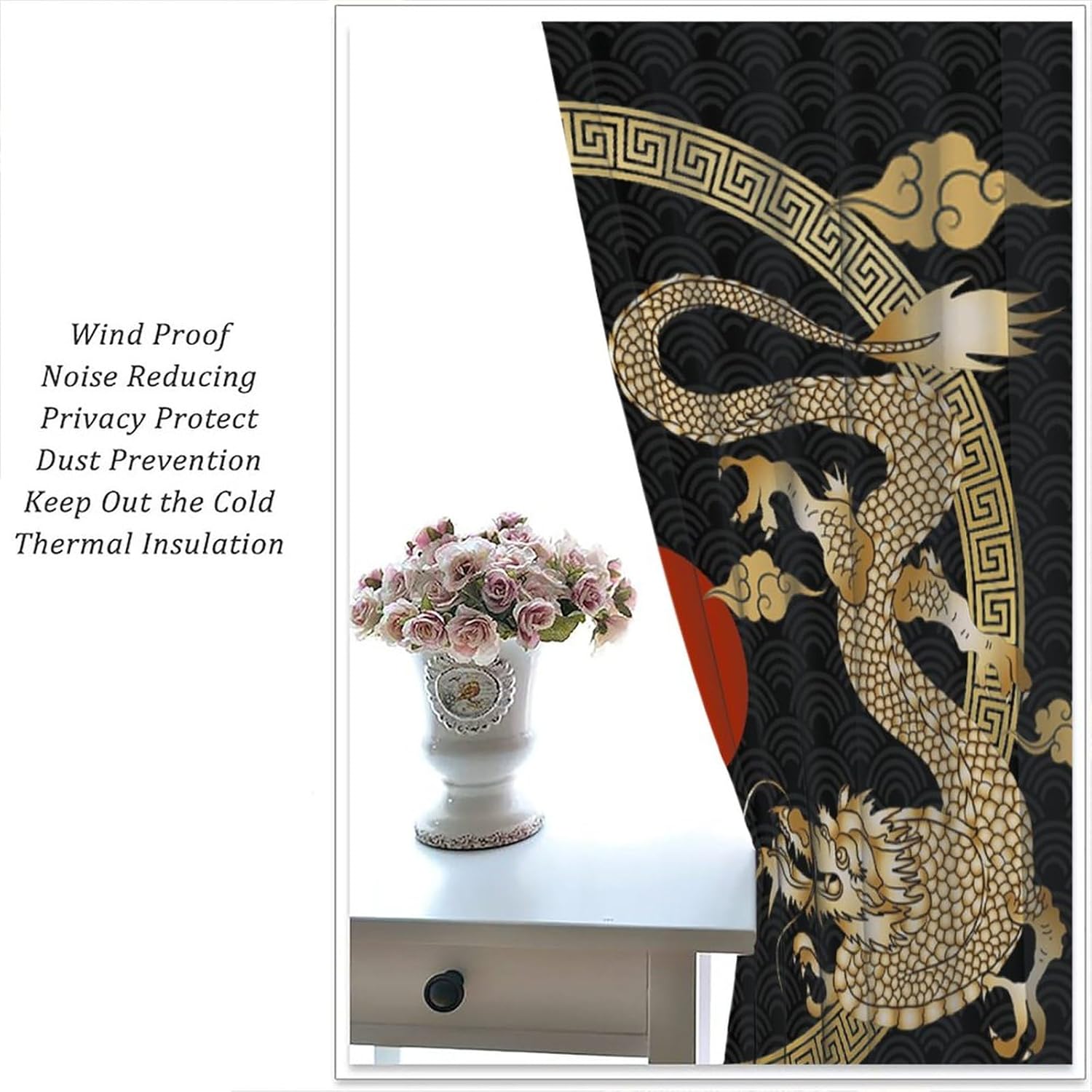 Asian Dragon Window Curtains Blackout Drapes 42x45in
