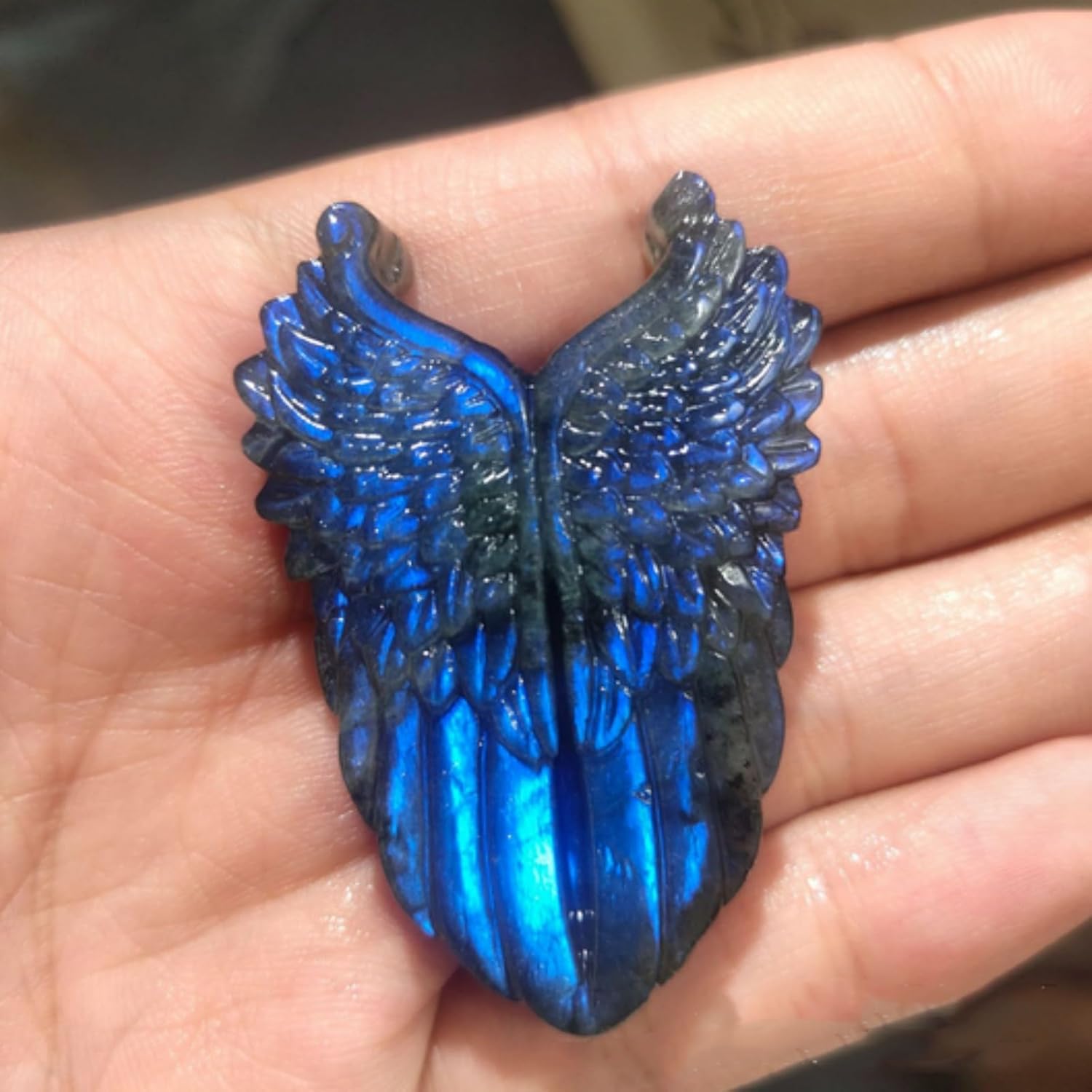2pc Natural Blue Crystal Labradorite Hand Carved Love Token