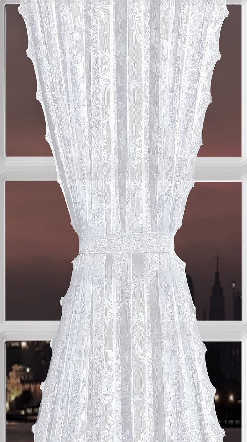 LinenZone Premium Lace French Door Curtains with Tiebacks