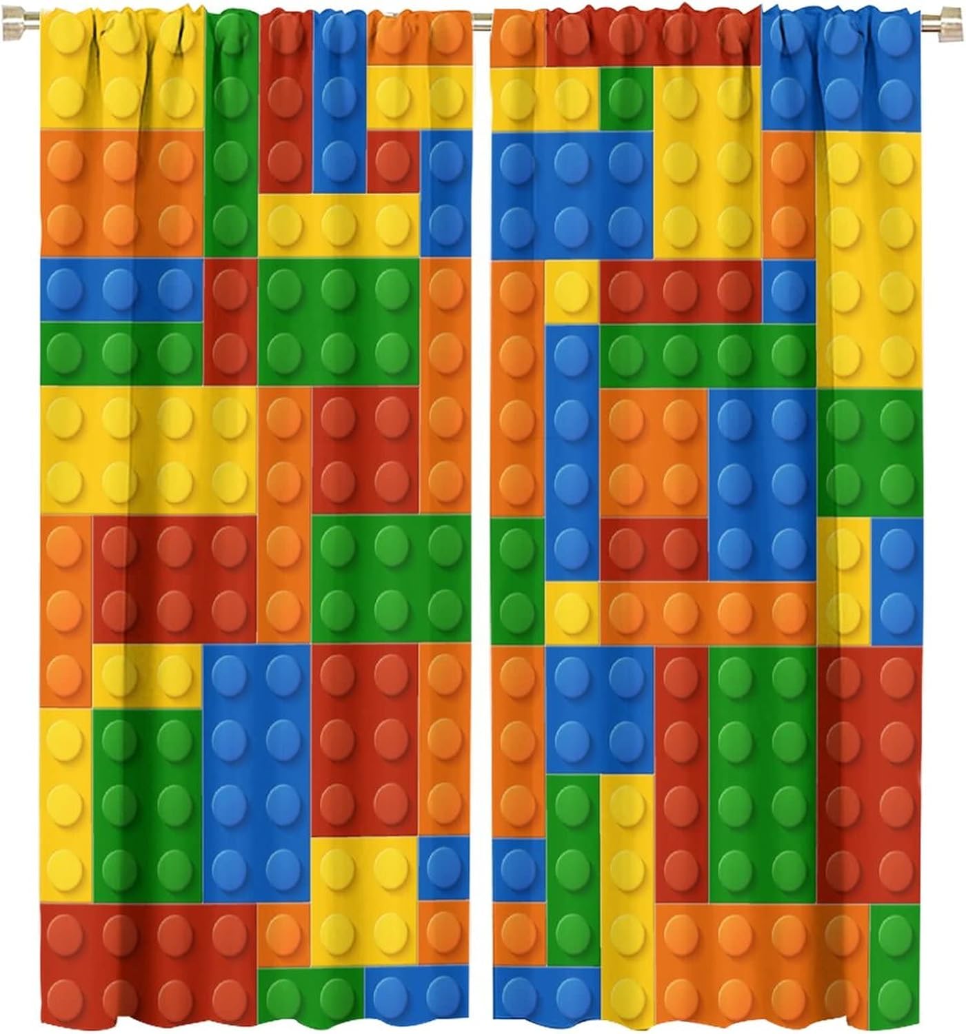 Colorful Building Blocks Toy Curtains with Rod Pocket