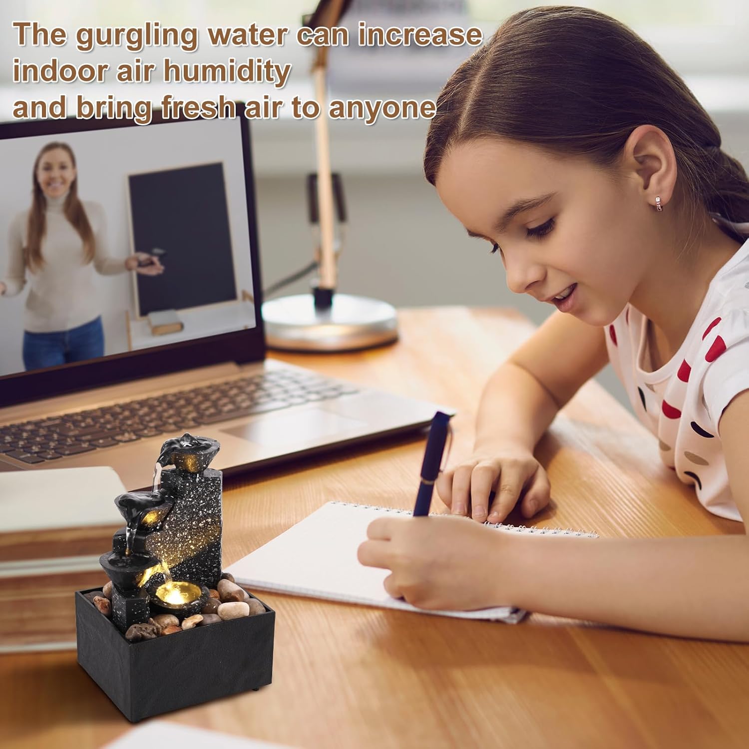 Tabletop Waterfall Decor with Soft Lights and Flowing Water