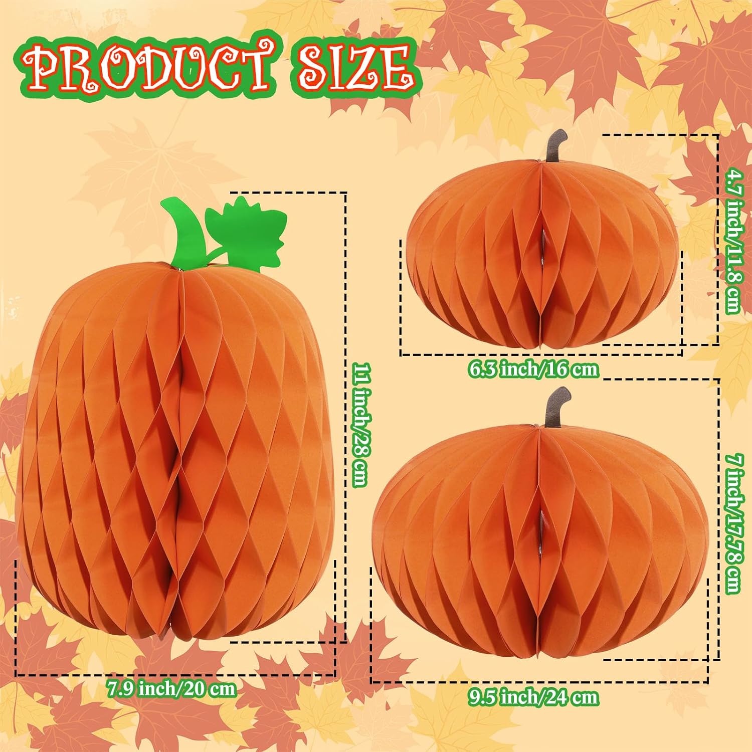 3 Halloween Pumpkin Honeycomb Centerpieces 3D Decorations