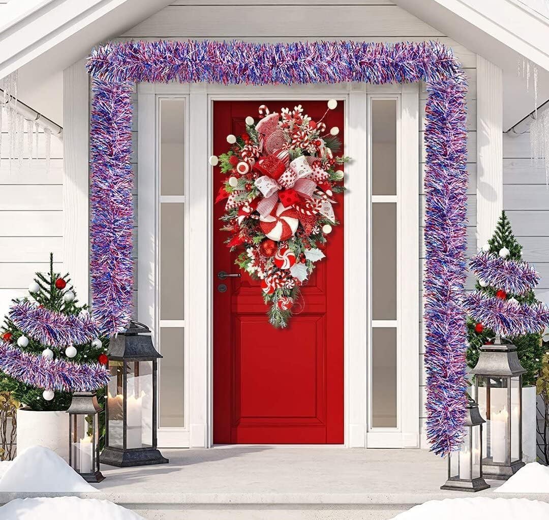 Red and White Teardrop Wreath for Front Door