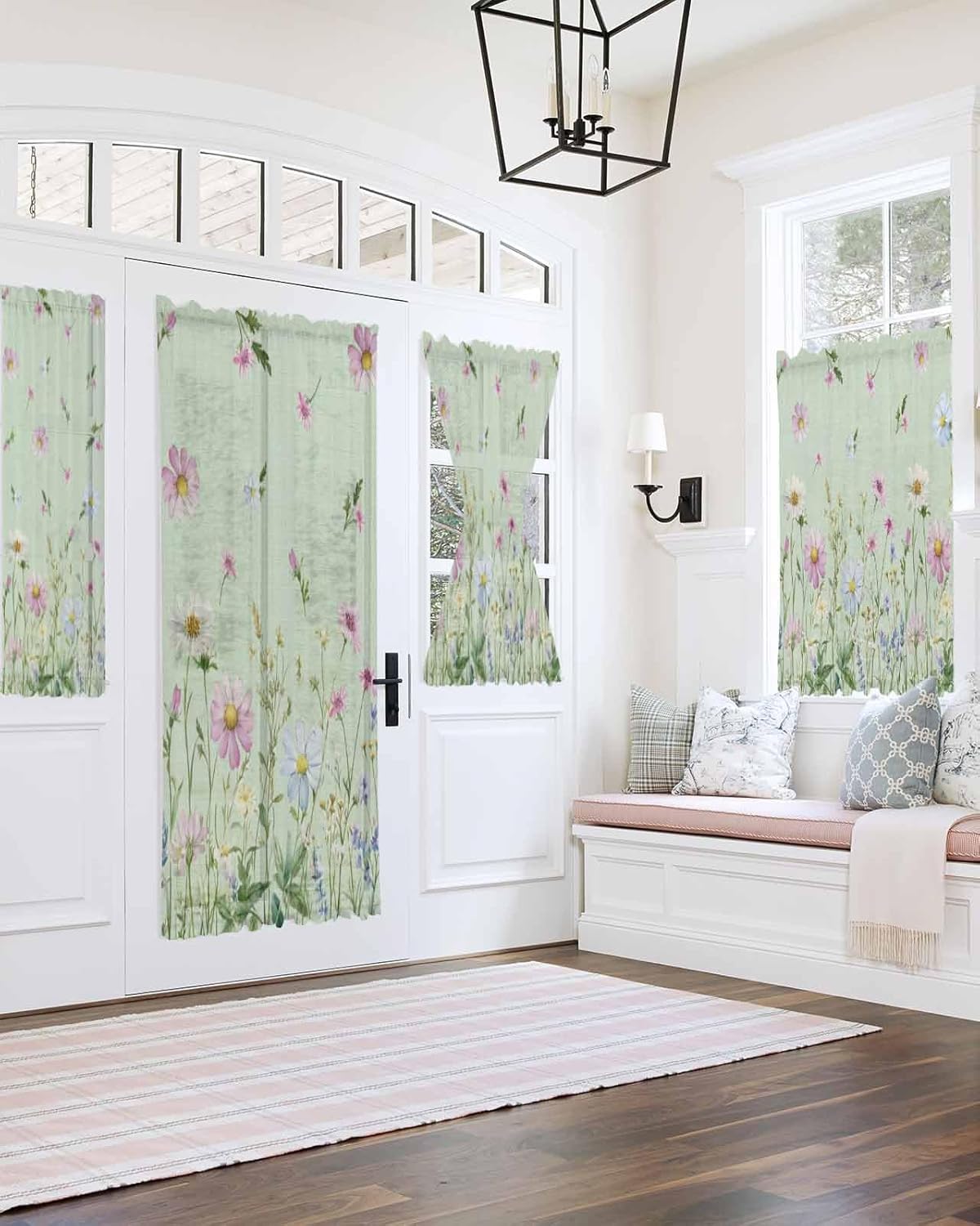 Flower Green French Door Curtain with Tieback