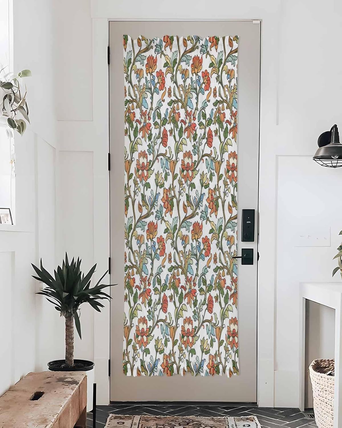 Red Green Floral French Door Curtain Panels