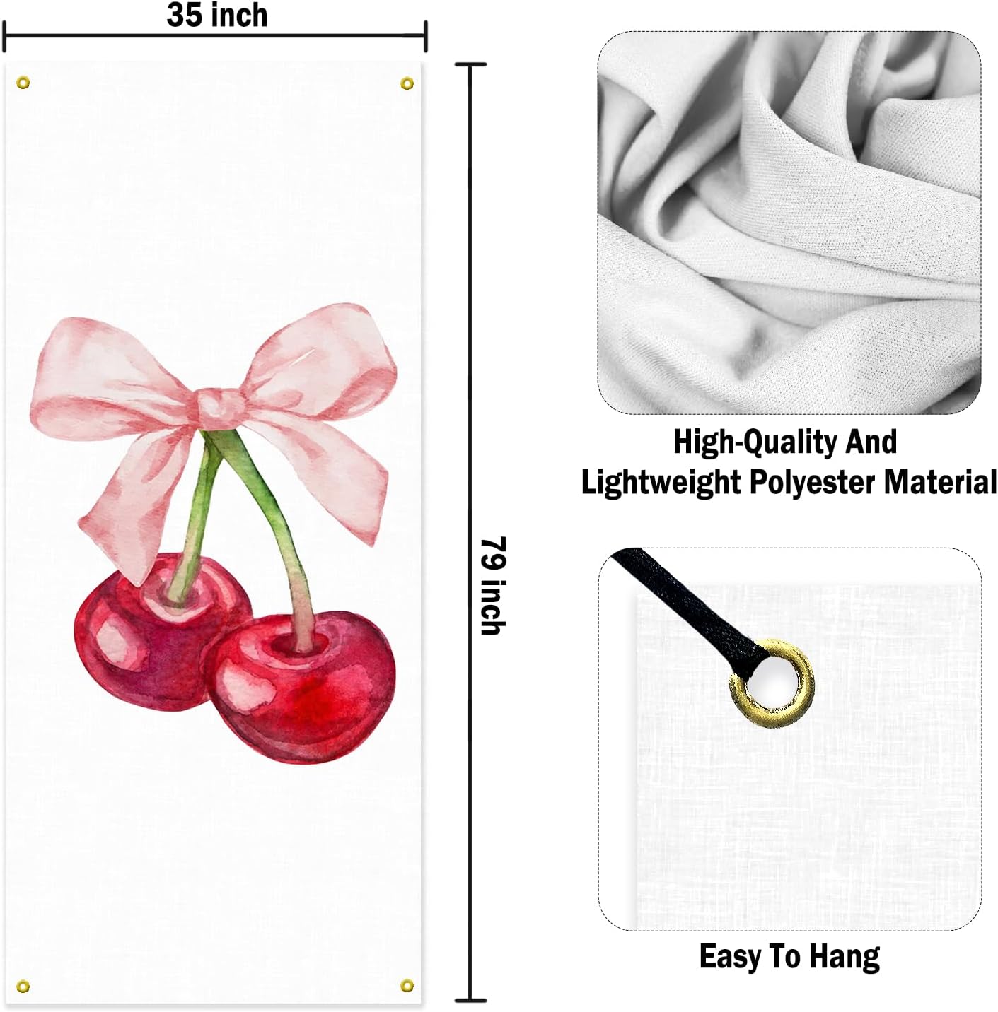 Coquette Pink Bow Cherry Door Cover Decorations 35x79 Inch