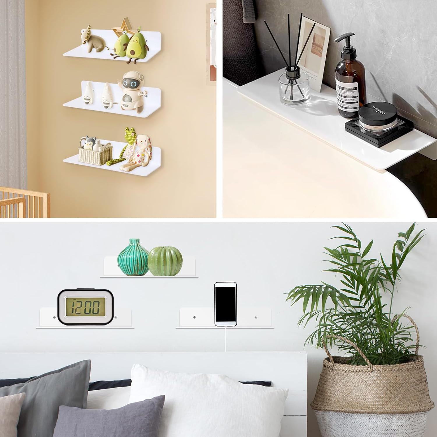 Fixwal Acrylic Floating Shelves Set of 3 White